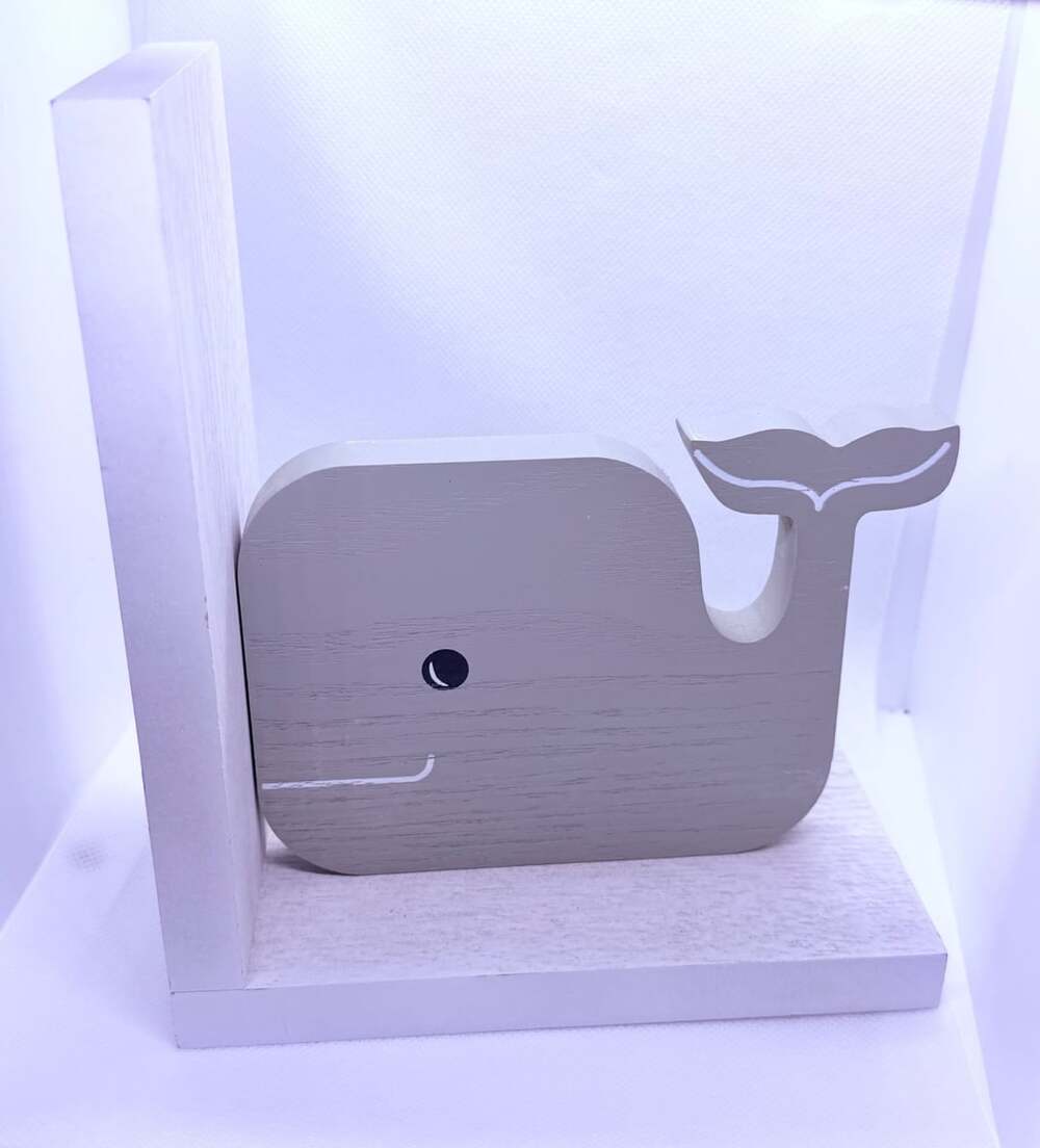 Wooden Whale Bookends Coastal Nursery Decor Single Book End